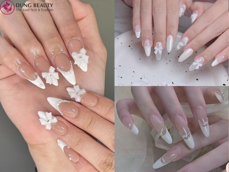 Nail cô dâu màu trắng nổi bật